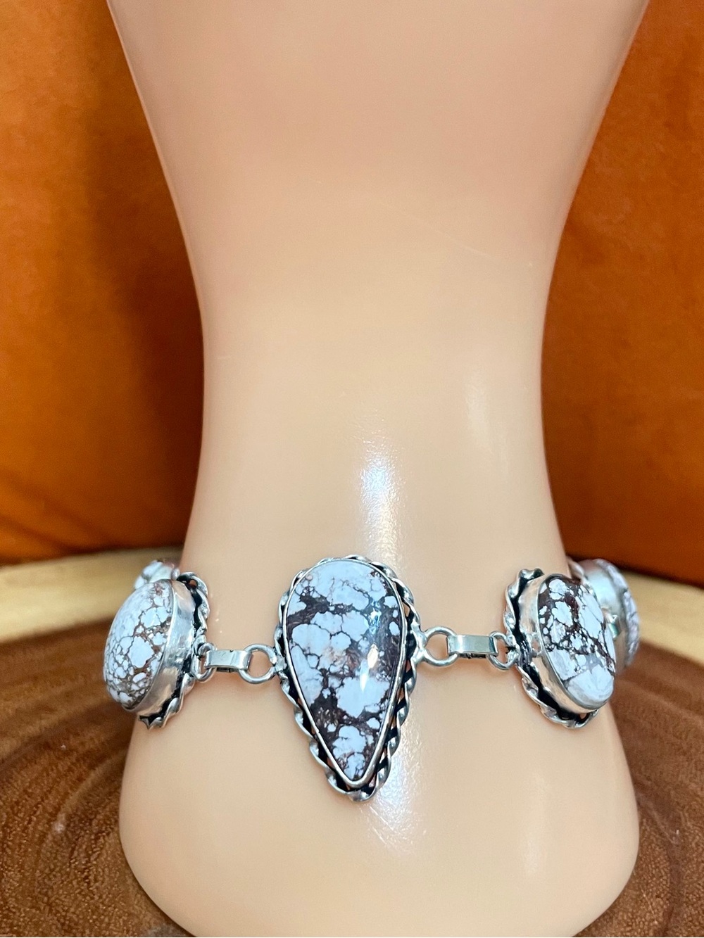 Wild Horse Jasper Teardrop Linked Bracelet 925 Sterling Silver Overlay NWOT